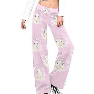 Leuke Cartoon Bunny Baby Vrouwen Broek Casual Broek Elastische Taille Lounge Broek Lange Yoga Broek Rechte Been