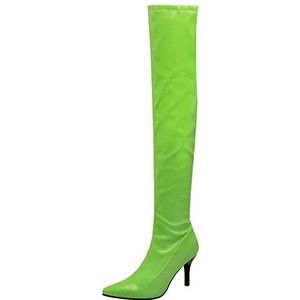 Onewus Elegante dijbeenlaarzen voor dames met stiletto-hakken en puntige kant voor feestjes, groen, 40 EU