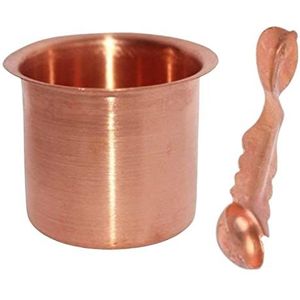 Naisha Hindoe Panch patra Pooja Lota en lepel (Achman) Set Panchpatra - Handgemaakte puur koperen beker
