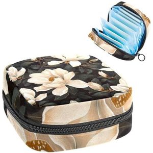 MUOOUM Witte Bloem Magnolia's Patroon Maandverband Opbergtas Draagbare Menstruatie Tas Voor Vrouwen Tiener Meisjes Menstruatie Cup Pouch Nursing Pad Houder