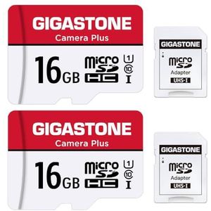 Gigastone Geheugenkaart 16 GB set van 2 kaarten, camera plus serie, snelheid tot 85 MB/s. Ideaal voor Full HD video Gopro drone camera, U1 C10 Micro SDHC-kaart met mini-hoes en SD-adapter.
