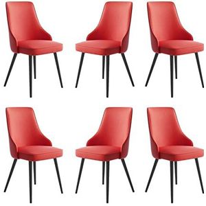 GEIRONV Keuken eetkamerstoelen Set van 6, zwarte benen lounge teller stoelen Pu Lederen waterdichte woonkamer zijstoelen Eetstoelen (Color : Red, Size : Black feet)