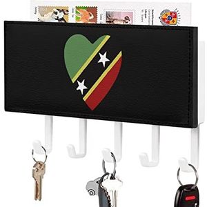 Saint Kitts Nevis Vlag Hart Sleutelhouder voor Muur met 5 Haken Brief Kapstok Home Decor Keuken Slaapkamer Kantoor