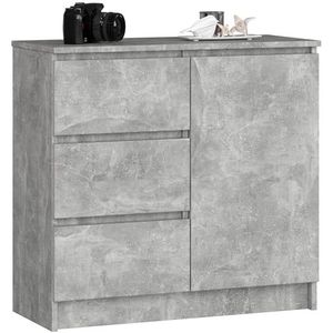 AKORD Borst K-80 Jerry met 3 laden | Kast met 2 planken en 1 deur | Voor de woonkamer slaapkamer | Modern | 16 mm gelamineerde plaat | 80x77x35 cm | beton + beton front