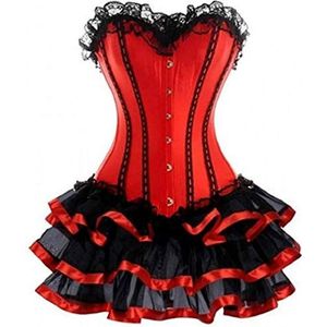 Kelvry Dames kant korset top corsagejurk corsage mini rok rood, rood, S