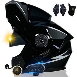 Motorhelm Systeemhelm Met Bluetooth Modulaire Dubbele Integraalhelm Unisex Helm Zonneklep, Installatievrij Geïntegreerd Communicatiesysteem, DOT/ECE Gecertificeerde Helm D,L=59-60CM