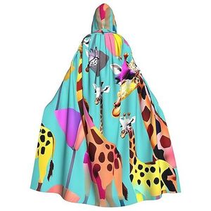 WURTON Unisex Volledige Lengte Hooded Mantel Volwassen Cape Carnaval Party Cosplay Kostuum Mantel 190cm Kleurrijke Giraffe Fans Liefhebbers