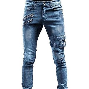 ARTRAY Heren Distressed Biker Skinny Jeans Man's Ripped Stretch Slim Fit Denim Broek met Meerdere Zakken Klassieke Designer Sport Cargo Broek Wandelen Klimmen Shorts Camping Vissen Wandelen, Z1blauw,