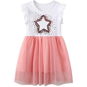 JinBei Jurk Baby Meisjes Jurken Mouwloze Pailletten Ster Roze Kleding Kinderen Casual Leuke Tops Katoen Mesh Tule Zomer Chiffon Elegante Outfit Goedkope Ruches T-Shirt Jurken Applique 3-4 Jaar
