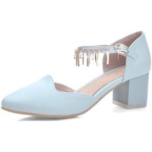 YhdtHSF 5 cm Vrouwen Gesloten Teen Lage Hak Enkel Kant Trouwjurk Hoge Hakken, blauw/blauw, 42 EU