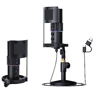 Geluidskaartset, STA-U2D USB-opnamemicrofoon Computer Podcast-microfoon for pc/PS4/Mac, vier pick-uppatronen for zang, gaming(Black1)