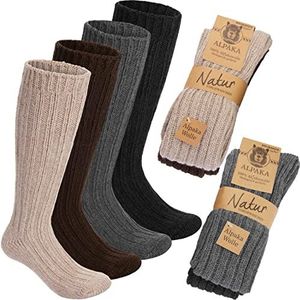 BRUBAKER 4 paar kuitlange alpacasokken van 100% alpacawol - warme extra lange thermische sokken - wintersokken voor mannen en vrouwen