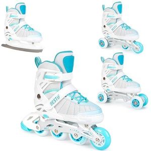 Bestif Inline skates voor kinderen en volwassenen, 4-in-1 rolschaatsen, skeelers, verstelbaar (wit-turquoise, 38-41)