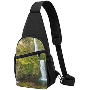 Kleine Brug En Waterval Gedrukt Borst Pack Cross Body Borst Sling Rugzak Reizen Wandelen Borst Tas Dagrugzak, Zwart, Eén maat