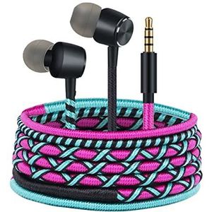 URIZONS 3,5 mm in-ear hoofdtelefoon, gevlochten, hoofdtelefoon met microfoon en afstandsbediening voor iPhone Mac laptop Samsung Android handgewikkeld hoofdtelefoon