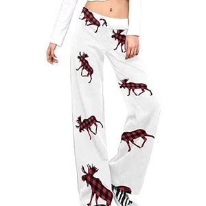 Moose Buffalo geruite damesbroek, casual broek, elastische taille, loungebroek, lange yogabroek, rechte pijpen