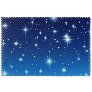 Blauw sterrenpatroon geïsoleerde dinerbordmat, 18 x 12 inch, anti-vet, antislip, beschermt eettafel, geschikt voor hotels, restaurants, keukens (pak van 6)