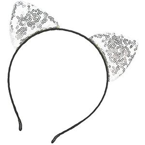 Pailletten oor hoofdbanden, decoratie ontwerp duurzaam antislip partij kat oor hoofdbanden voor Kerstmis voor Holloween(Zilver)