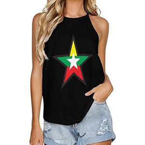 Myanmar vlag ster dames tank top zomer mouwloze t-shirts halter casual vest blouse print t-shirt S