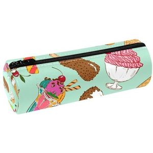 VAPOKF Kleurrijke Cartoon Ie Crème Lederen Vat Pen Potlood Case Coin Purse Cosmetische Make-up Tas Voor Student Briefpapier School Kantoor Opslag, Meerkleurig, 20x6.3cm/7.9x2.5in, Etui