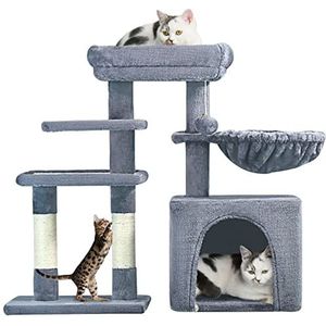 Pawstory Cat Tree Cat Tower met verstelbare basis, kleine kattenboom voor katten binnenshuis met krabpaal , 29 inch multi-level kattenappartement met hangmat baars speelgoed, kattenmeubilair voor kittens volwassen katten