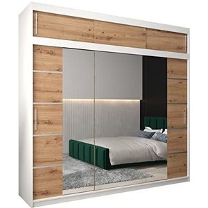 MEBLE KRYSPOL Verona 4 250 slaapkamerkast met DRIE schuifdeuren, spiegel, kledingroede en planken - 250x240x62cm - mat wit + Artisan met verlengstuk