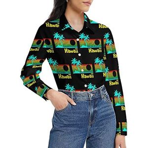 Jaren 80 Retro Vintage Hawaii damesshirt met lange mouwen en knoopsluiting casual werkshirts tops XL