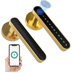 Smart Lock, Tuya Vingerafdruk deurslot for Slaapkamer Appartement Smart Smart Deurslot Wachtwoord Elektronisch Digitaal Slot Keyless Entry Deurknoppen,voor Slaapkamer Hotel Kantoor Appartement(Gold)
