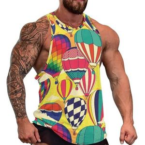 Retro Pop Hot Air Ballonnen Heren Tank Top Grafische Mouwloze Bodybuilding Tees Casual Strand T-Shirt Grappige Gym Spier