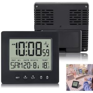 WIYETY Digitale wekkerradio met licht: reiswekker, automatische digitale wekker met twee onafhankelijke wekkers, thermometer, datumweergave, achtergrondverlichting, datum, week (zonder batterij)