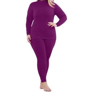 Thermisch Ondergoed voor Dames, Groot Formaat, Winterwarm Thermisch Ondergoed voor Dames, Thermisch Ondergoed voor Ski'S,Ultrazachte Basislaagset voor Koud Weer (Paars,XXL)