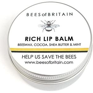100% natuurlijke lippenbalsem – sheaboter + cacao, bijenwas en munt – 30 ml van BEES of BRITAIN – 5% voordelen voor de redding van bijen en bestuivingen.