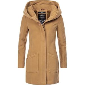 Marikoo Maikoo Winterjas voor dames, warme wollen mantel, lang, met capuchon, XS-XXL, bruin, XL
