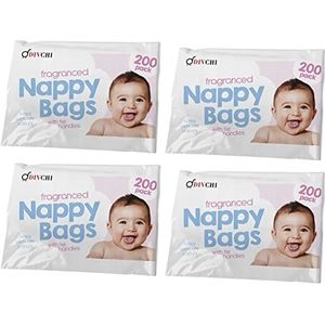 DIVCHI Baby wegwerp luierzakken zakken dispenser antibacteriële kracht geurende luier verwijderzakken Easy-Tie voor reizen - 4 x 200 Pack (800 inch totaal)