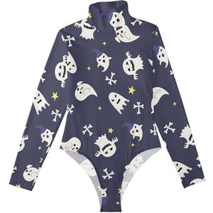 LI ZHI XIN Rompertjes met lange mouwen voor dames, eendelige jumpsuit met hoge hals, coltrui, turnpakje, top voor meisjes, dans, workout, fitness, bodysuit, Halloween, vampierpatroon, Meerkleurig, S