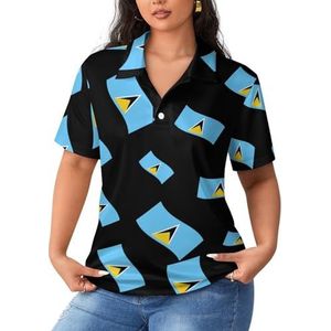 Vlag van Saint Lucia dames poloshirts met korte mouwen, casual T-shirts met kraag golfshirts sport blouses tops 4XL