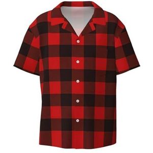 EdWal Geruite Rode en Zwarte Print Heren Casual Button Down Shirts Korte Mouw Jurk Shirts Atletische Slim Fit Korte Mouw, Zwart, L
