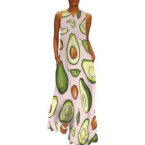 Avocado Vegan dames enkellengte jurk slim fit mouwloze maxi-jurken casual zonnejurk 2XL