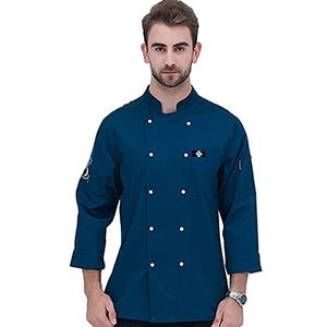 YWUANNMGAZ Chef Restaurant Uniform Cook Coat Lange Mouw Knopen Jas Mannen Vrouwen Barista Baker Shirts Ober Werkkleding (Kleur: Blauw, Maat: A (M))