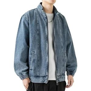 Dvbfufv Mannen Stand Kraag Denim Jas Herfst Mannen Casual Rits Jas Man Vintage Mode Losse Jas, Blauw, S