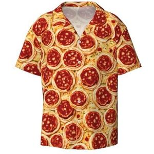 OdDdot 3D Pizza Pepperoni Print Heren Button Down Shirt Korte Mouw Casual Shirt voor Mannen Zomer Business Casual Jurk Shirt, Zwart, XL