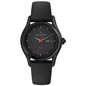 Trussardi Man analoog kwarts horloge met lederen armband R2451127010, zwart, riem