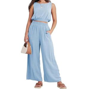 yk8fass Mouwloze wijde broek set il-7266 (XXL, lichtblauw)