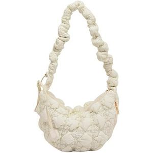 Quilted Dumpling Bag, Lightweight Puffer Shoulder Bag, Large Capacity Cloud Handbag Satchel Tote bag for Women (White)