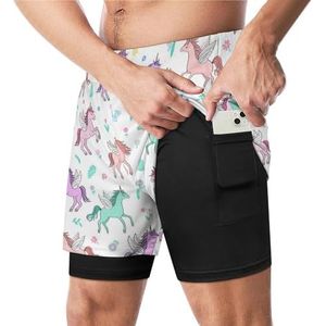 Pegacorns en zoete bloemen grappige zwembroek met compressie voering en zak voor mannen board zwemmen sport shorts