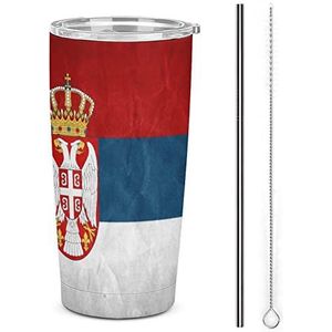 Vintage Servische Vlag Reizen Koffie Mok Rvs Tumbler Met Deksel En Stro Geïsoleerde Cup Voor Auto Thuis 17oz