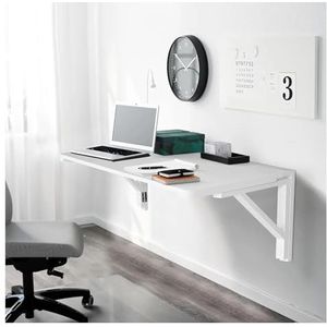 Wand gemonteerde bureau klaptafel， Keuken Eettafel Bartafel met Beugels - Wit Hout, Zwevend Schrijfcomputerbureau, Robuuste Opklapbare Tafel(L90xW30cm/L35xW12in)