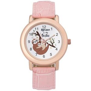 Luiaard Mama Is My Bestie Horloges voor Vrouwen Mode Sport Horloge Dames Lederen Horloge