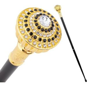 Gouden Zwarte Kunstmatige Diamant Wandelstok, Modieuze Decoratieve Wandelstok, Elegante Cosplay voor Heren 91 Cm