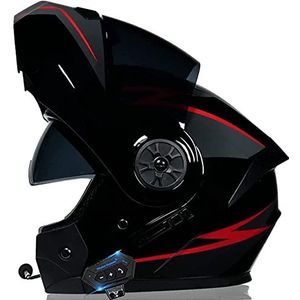 Modulaire Bluetooth-motorhelm voor volwassenen, DOT-goedgekeurde heren en dames volledig gezicht opklapbare racehelm met dubbele lens en dubbele anti-condens zonneklep voor automatisch beantwoorden